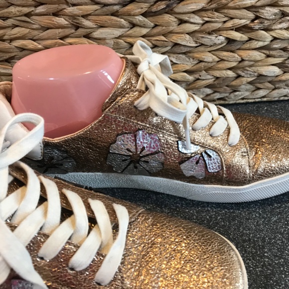 Vince Camuto Leather Claudia Gold and Silver Lace-up Metallic Sneakers - Picture 14 of 15